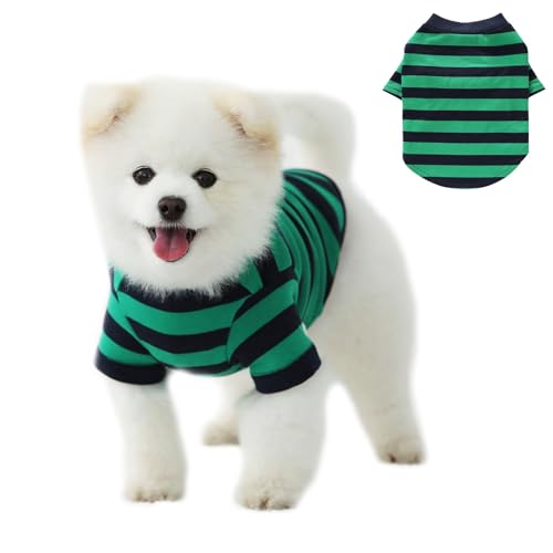 DICOCO 犬 服 犬の服 犬用Tシャツ トイプードル 服 小型犬 春夏秋 ボーダー柄 綿製 ペット服 犬服 ドレス・ワンピース 柔らかさ 通気性 抜け毛防止 おしゃれ かわいい 散歩 お出かけ 記念撮影 チワワ(みどり*1,S)
