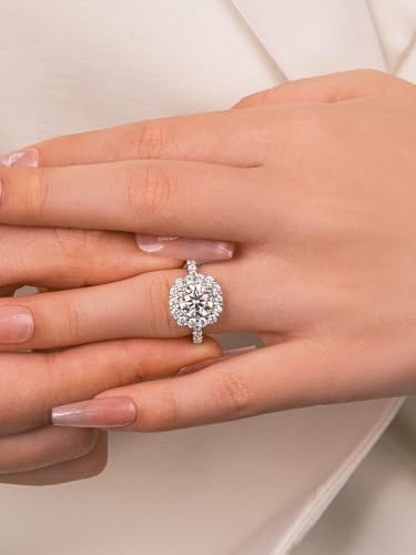 2.0 Carat D Color VVS1 Moissanite Engagement Ring, Sterling Silver Round Cut Halo Promise Ring for Women3