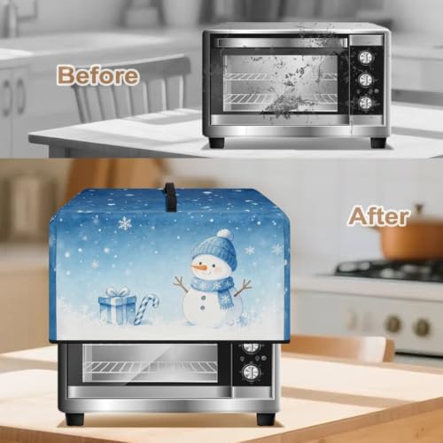 Image of Convection Oven Dustproof Cover, Washable Microwave Oven Cover Small Appliance Accessories for Christmas, L, 20.9 x 15.7 x 12.4 Inches, Blue Snowman Snowflake Pattern