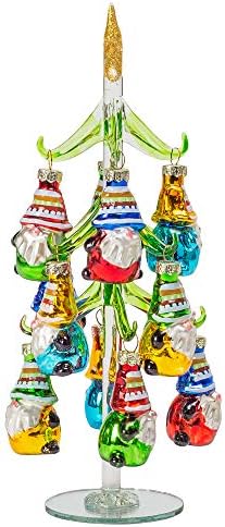 Red Carpet Studios Miniature Glass Christmas Tree with 12 Gnome Ornaments, 10-Inches