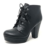 SODA Women's Agenda Ankle Lace Up Platform Chunky Heel Ankle Bootie (8.5 M US, Black PU New)