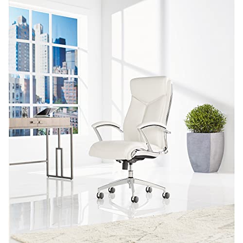 Realspace® Verismo Bonded Leather High-Back Chair, White/Chrome #TOP5