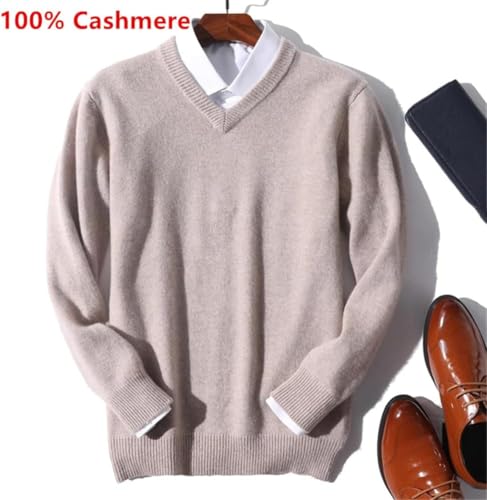 Pull col V homme 100% cachemire classique pull tricoté champagne taille XL - 3