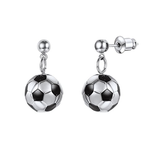 PROSTEEL Damen Mädchen Ohrringe Edelstahl 3D Fußball Design Ohrhänger Ball Form Ohrringe Ohrschmuck, silber Cover