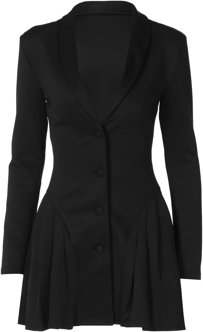 CORIRESHA Women's Elegant Deep V-Neck Long Sleeve Button Pleated Mini Blazer Dress - Image 5