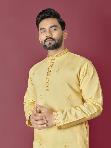 Men's Embroidered Roman Silk Kurta with Pajama -Ethnic Wear for Weddings, Festivals & Traditional Events2
