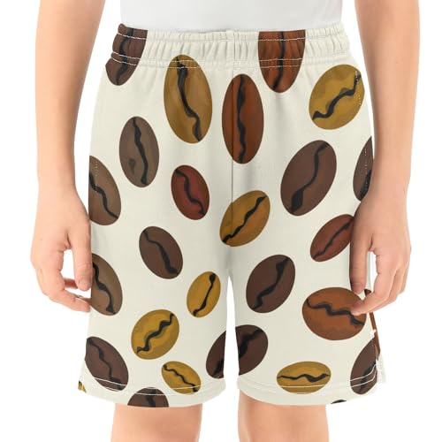 J JOYSAY Scattered Coffee Bean Ivory Boys Athletic Shorts Kids Youth Casual Shotrs with Elastic Waistband Pockets2
