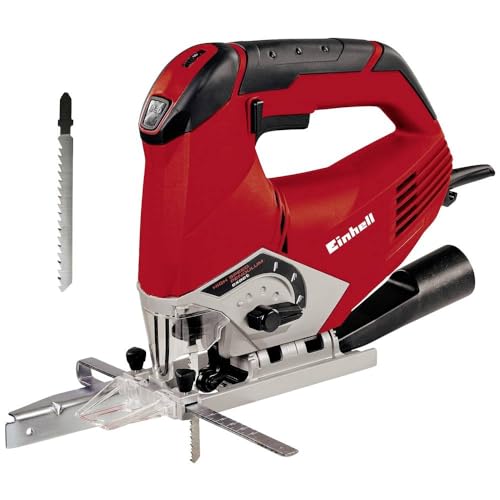 Einhell TE-JS 100 Electric Jigsaw | 100mm Cutting Depth, Swivel Soleplate For 45° Mitre Cuts, Pendulum Action, Electronic Speed Control, Dust Extractor | Power Saw For Wood, Plastic and Metal