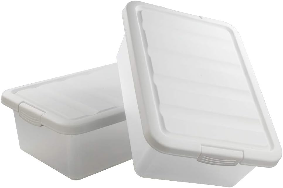 Wekioger Versatile Storage Organizer Plastic Bins with Lids, White 2 Packs, 14 Quart.