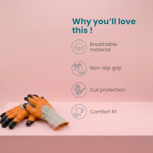 Image of Zamia Gardening Gloves, Orange, Flexible & Thorn-Proof, for Beginners