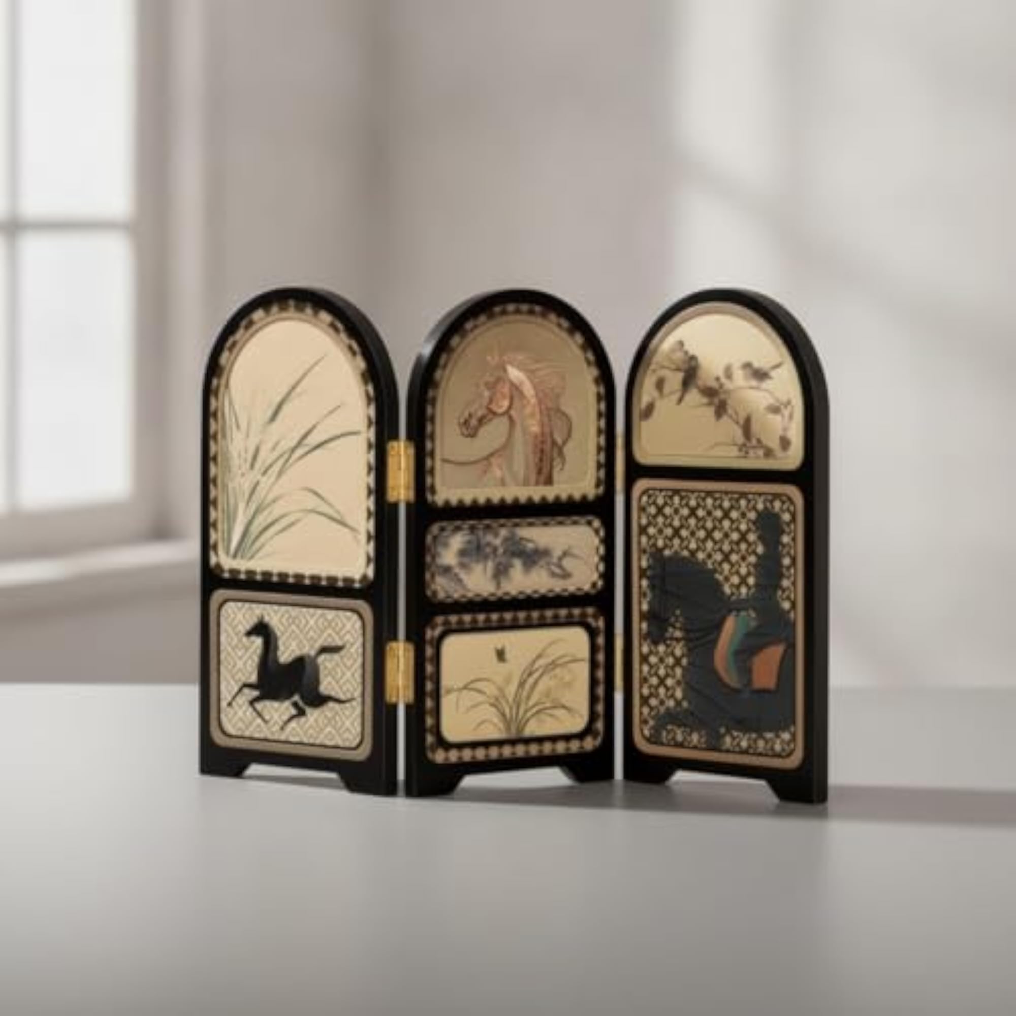 Foldable Tabletop Divider, Compact 3-Panel Decorative Screen