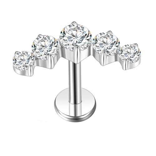 TOMIDES G23 Titanium Flat Back Earrings Studs 18g 16g F136 Implant Grade Titanium Labrets Press Fit Threadless Push In Dainty Cartilage Helix Conch Lobe Lip Tragus Piercing Jewelry (16G Clear)