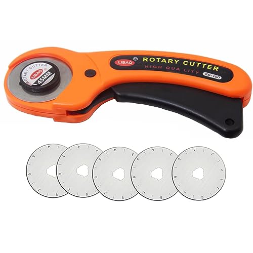 Treki Cortador Rotativo con 5 Cuchillas Circular 45mm de Repuesto Cutter Rotativo Cortador Giratorio de Bloqueo de Seguridad para Tela Patchwork Costura Coser Acolchado de Piel Manualidades DIY