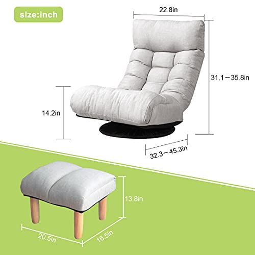 Fussbric Chaise Lounge Indoor With Ottoman, 360° Swivel Video Game Chairs, Folding Chair Indoor With Adjustable Backrestwith, Floor Gaming Chair For Bedroom Living Room, Floor Sofa Grey #TOP1