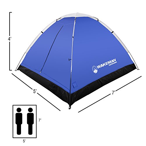 Wakeman Outdoors 2-Person Dome Tent for Camping, Water Resistant with Removable Rain Fly, Carry Bag, Classic Style, 35 Sq Ft, 4' Height, Blue/Gray - Image 2