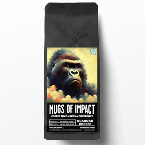 Mugs Of Impact - Roasted On Order Fresh Whole Bean Coffee - Support Animal Shelters - Light, Medium, Dark Roasts - Ethically Sourced 12 Ounce, Ugandan