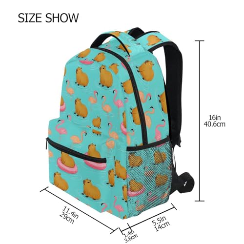 Capybara Flamingo Blue Backpack for School Boys Girls Adults Kids Bookbag Laptop Bag 18L4