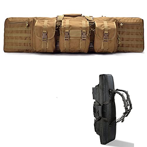 XVBVS Doppelter Langwaffenkoffer, Tactical Soft Rifle Case Pistol Bag, Tactical Gun Bag Schusswaffen-Transportkoffer, Waffenrucksack Waffentragetasche für das Jagdschießen- Brown|| 118cm Cover
