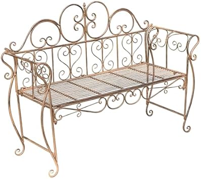 Antique Floral Metal Loveseat for Outdoor Garden - Elegant Iron Art Bench Chairs for Porch, Yard, Patio, Balcony, Backyard Seating Furniture,Brown