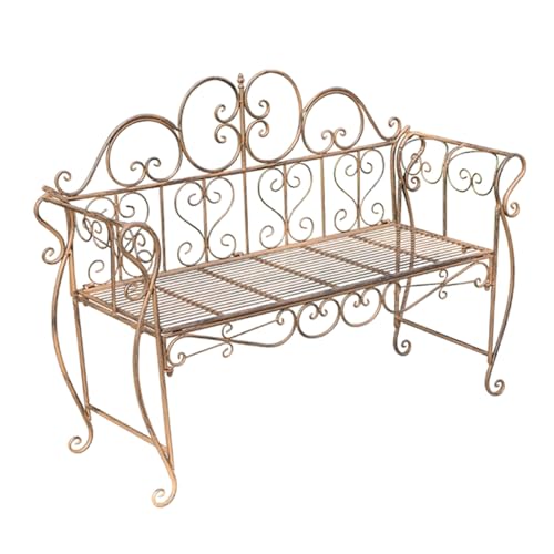 Sofá biplaza antiguo de metal con detalles de hierro forjado ornamental