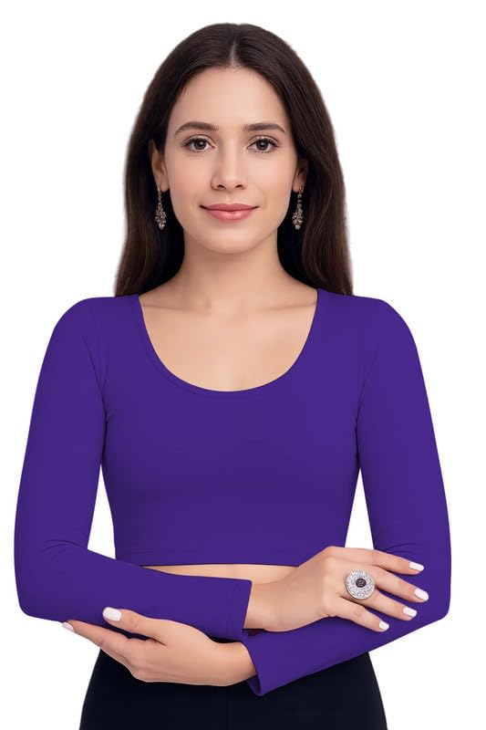 xolani Readymade Cotton Fitted Saree Blouse for Women Full Sleeve Square Round U Neck Regular fit Stretchable Pullon Western Stylish Crop Top VX14-picture-17