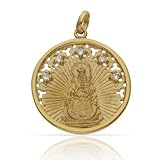 Minoplata Medalla Virgen del Rocío, Plata de Ley 925 Chapada en Oro, 25mm, Diseño Calado con Circonitas