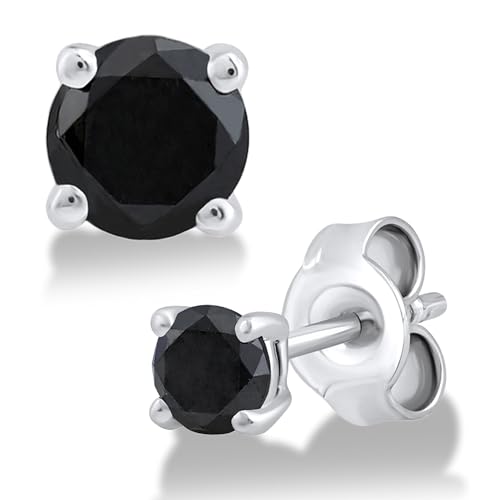 Dewberry 0.30 to 2.00 Ct Round Cut Black Diamond Stud Earrings for Women's Gift | 4 Prong Set Push Back Solitaire Stud | 14K White or Yellow Gold Plated | 925 Sterling Silver Earrings for Men's