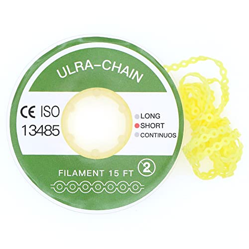 Dentalmall 4.5M/Pack Dental Orthodontic Power Chain Dental Spool Elastic Rubber Band Power Elastic Chain Power Chains Brace (Short, Yellow)