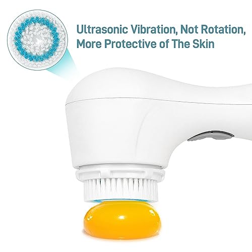 Sonic Facial Cleansing Brush System - Waterproof, Wireless Charging, Smart Face Cleansing Brush- Skin Cleaning, Exfoliating, Pore Minimizing - Suitable for All Skin Types, (Pure White)