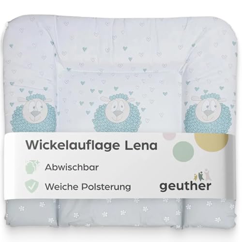 Geuther Wickelauflage Lena 85 x 75 cm, abwaschbar | Wickelunterlage extra breit | Erhöhter Rand mit Kopfschutz | Wickelmulde für Babys | Wickeltischauflage für Wickeltische mit Rand | Schaf