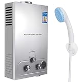 Calentador de agua a gas, calentador de agua de gas propano GLP 6L con kit de ducha con modos de invierno y verano, calentador de agua instantáneo sin depósito 16kw, para el hogar y el exterior (A)