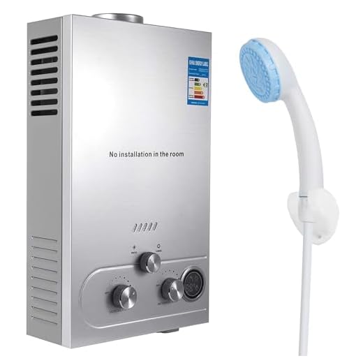 Calentador de agua a gas, calentador de agua de gas propano GLP 6L con kit de ducha con modos de invierno y verano, calentador de agua instantáneo sin depósito 16kw, para el hogar y el exterior (A)