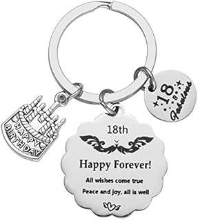 FUYOAL 18th Birthday Keyring Gifts, Exquisite 18th Birthday Cake Keychain Happy Forever All Wishes Come True 18th Birthday Gifts Key Ring for Girls Boys Teen