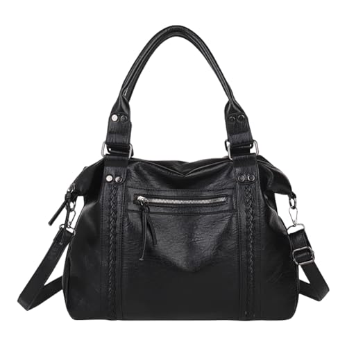 GSenhui Bolso de mano grande para mujer, bolso de la compra, vintage, hobo Bag Slouchy, bolso de mano con asa superior, varios bolsillos, estilo punk, marrón, C1-negro GSenhui Bolso de mano grande para mujer, bolso de la compra, vintage, hobo Bag Slouchy, bolso de mano con asa superior, varios bolsillos, estilo punk, marrón, C1-negro