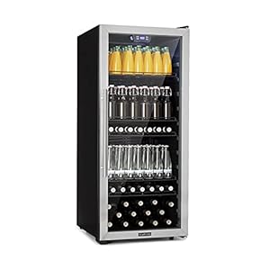 Klarstein Beersafe 7XL drankenkoelkast – koelkast, 242 L voor maximaal 357 drankblikken, 5 metalen planken, glazen deur, energie-efficiëntieklasse, vrijstaand, vloerwielen, roestvrijstalen front
