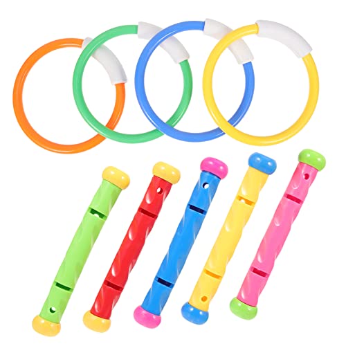 BESPORTBLE Juego Buceo 9 Piezas Juguetes Verano para Niños Pequeños Juguetes Buceo Que Se Hunden Juguetes para Niños En El Agua Anillos Piscina Juguetes Divertidos para