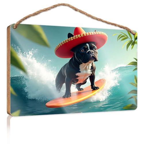 Cartello divertente per uomo in grotta surf bulldog in un Sombrero cartello boscoso cartello cucina decorazione da parete autunno ufficio (20 x 30 cm)