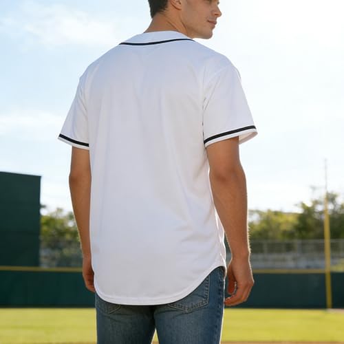 Camiseta de béisbol blanca lisa, de manga corta casual con botones miniatura 2