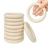 10 Pcs 100mm/3.9inch Unfinished Wooden Rings, Natural Wood Rings for Crafts Making, Large Macrame Rings Without Paint, Pendant Connectors