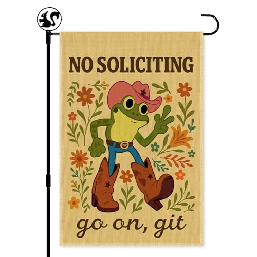 LAGZDFC No Solicting Go On Git Garden Flag Double Sided Outdoor Front Porch Yard Flag Gifts Funny Western Frog Go Away Flag No Solicitors Sign Go On Git Porch Banner for Friends Family