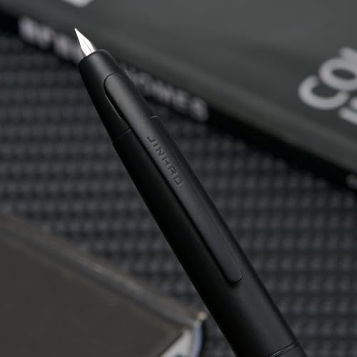 Image of Jinhao 10 Press Fountain Pen with Box, Matte Black Retractable Fine Nib with Converter Set (Black Clip)