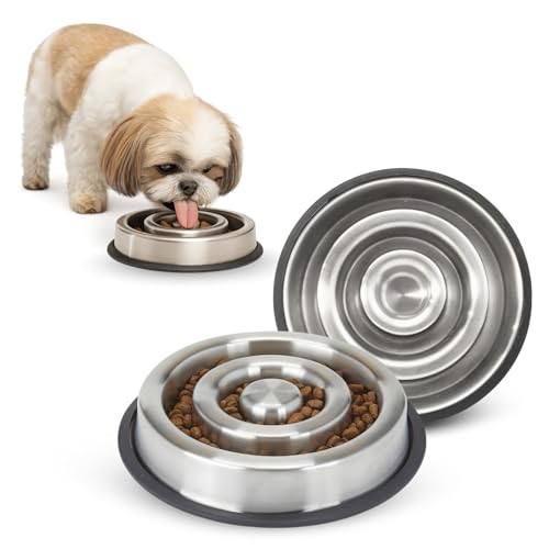 AASPIRE PETS 5oz Slow Feeder Dog Bowls, 0.6 Cup Capacity Spiral Style Stainless Steel Small Dogs & Cats Food Dishes for Fast Eaters, Nonslip Durable Feeding Puzzle Bowl | Slo Down Eating for 10–20 lbs