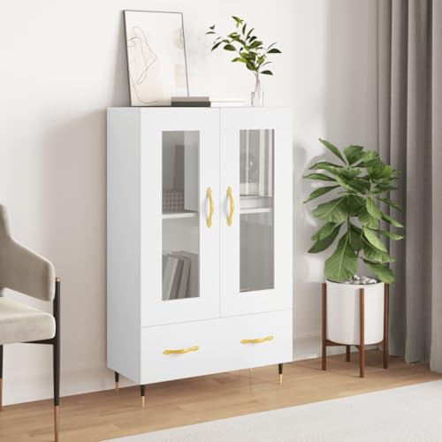 Frdhee Cómoda armario de cocina alto, color blanco, 69,5 x 31 x 115 cm, material de madera, para cocina, salón, comedor, versátil