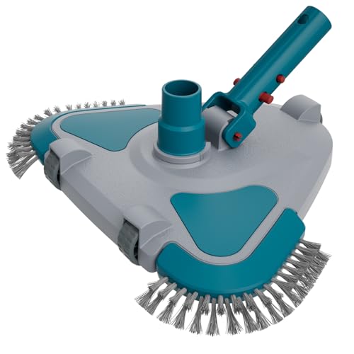 Upgrade Pro Weighted Triangular Pool Rotative Vacuum Head with Brush & EZ Clip Handle - for Cleaning Surface Safe on Vinyl Lined Pools by POOLWHALE - Used condition - US$24.21