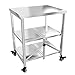 Carrello di Servizio Cucina Mobile Pieghevole Acciaio Inossidabile Rotella Universale con Freno 3 Livelli Conservazione, capacità di Carico 100 kg, 2 Materiali
