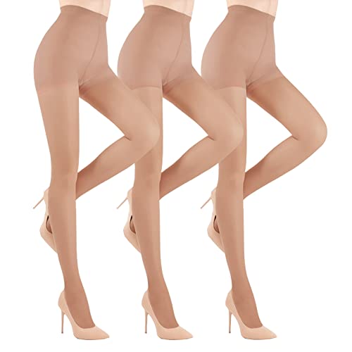Image of YAGAXI 20D Sheer Tights for Women - 3 Pairs Women's Control Top Pantyhose