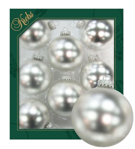 Krebs Glas Lauscha - Weihnachtsdekoration/Christbaumschmuck aus Glas - Unifarbende Kugeln - Menge: 8 Stück - Farbe: Sterlingsilber - Größe: ca. 7 cm
