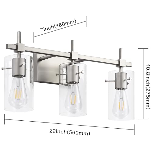 Image of SOLFART 3 Lights Vanity Light Bathroom Light Fixture Over Mirror for Bathroom Glass Shade Lights Brushed Nickel Vintage Lighting Fixture