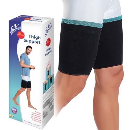 Image of Flamingo Premium Thigh Support - Compression Sleeve for Thigh Pain Relief, Muscle Strain, Sports Injury & Workout Recovery | SIZE - Medium |