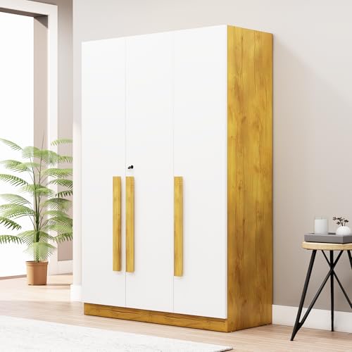 Image of Bniture 3 Door Wardrobe for Bedroom with Lockable Door & Hanging Space | Almirah for Clothes with Elevated Bottom Base | Wardrobe for Storage Cupboard | 3 Years Warranty (Frosty White, 3 Door